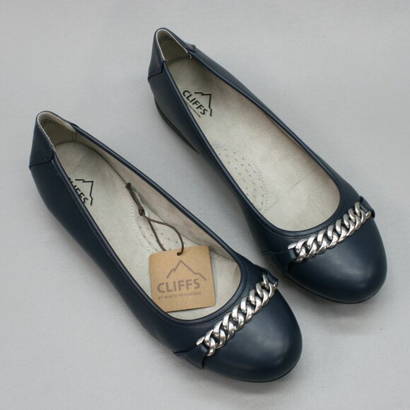 Cliffs Ladies 10 Wide White Mountain Charmed Navy Blue Ballet Flats Shoes Loafer - Picture 7 of 11